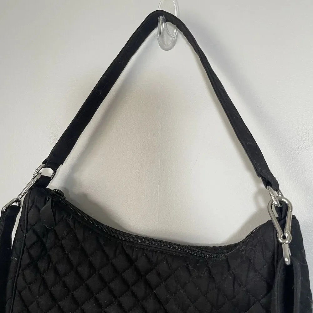 Vera Bradley Cotton Frannie Crescent Crossbody Quilted Shoulder Purse Black